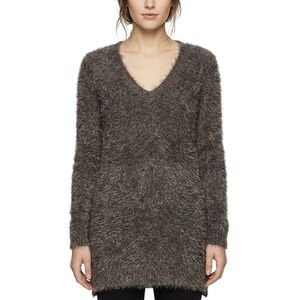 Jack By BB Dakota Sweater Womens XS Brown Fuzzy Eyelash V Neck Tunic Long Casual